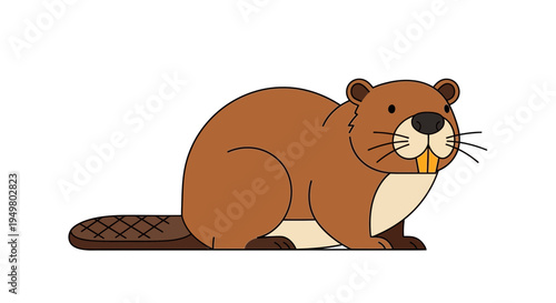 Cute Cartoon Beaver with Big Teeth, Isolated on White Background