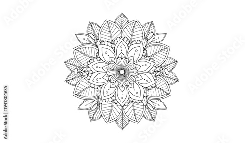 Flower mandala split pattern ethnic henna mehndi tattoo line art vector illustration