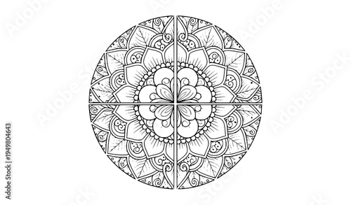 Decorative flower mandala split pattern henna mehndi tattoo line art vector illustration