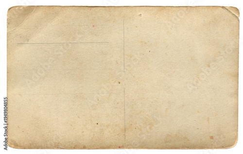 Wallpaper background of vintage beige postcard back with aged paper texture and worn corners