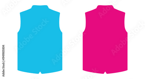 Two sleeveless vests in bright blue and vibrant pink are displayed against a white background silhouette