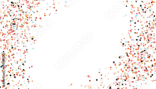 A vibrant celebration scene with colorful confetti exploding in air at a lively party event in an urban setting.
