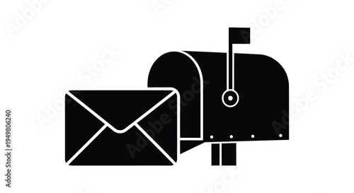 A stark black silhouette of a classic mailbox with an open letter evoking communication silhouette