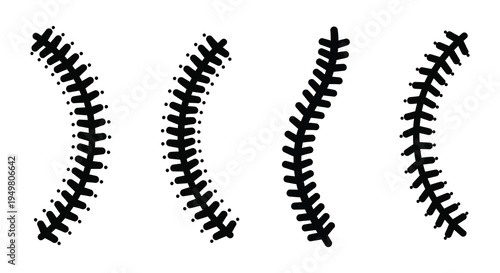 Four black jagged organic shapes resembling seaweed or plants presented as a silhouette high quality professional