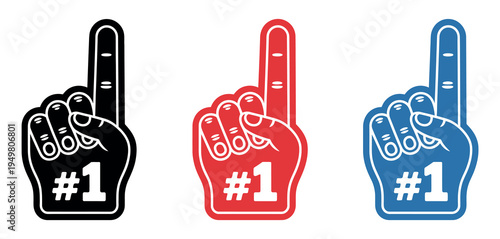 Foam finger hand icon with number one gesture representing sports fan cheering team support competition victory celebration symbol in minimalistic vector illustration for sporting event design