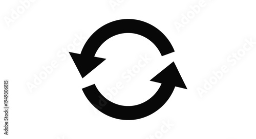 A black circular symbol composed of two opposing arrows representing a recycling process silhouette high quality