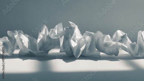 Crumpled paper texture background for sustainable minimal packaging design mockup and banner layout with soft light close-up for product presentation