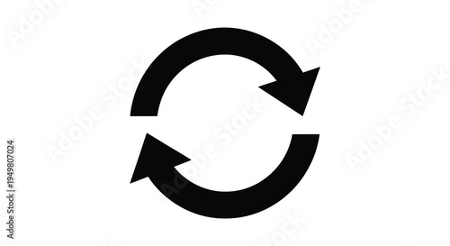A simple black circular arrow design representing recycling rotation or continuous process silhouette high quality professional