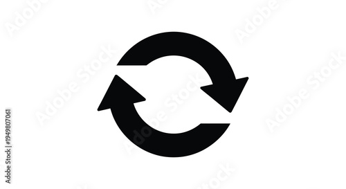 A striking black circular arrow symbol representing recycling looping or continuous flow silhouette high quality professional