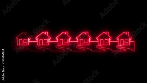 Neon Red House with Winding Roads on Black Background Real Estate Concept homes houses