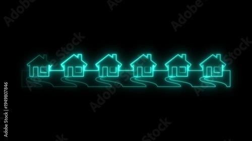 Neon Green House with Winding Roads on Black Background Real Estate Concept neon green house winding roads