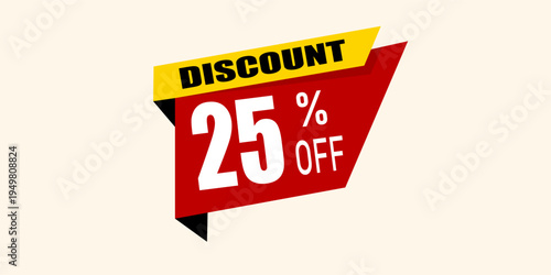 Yellow sale tag isolated on background. 25%25 off  half price  special offer. Sale banner design. Vector