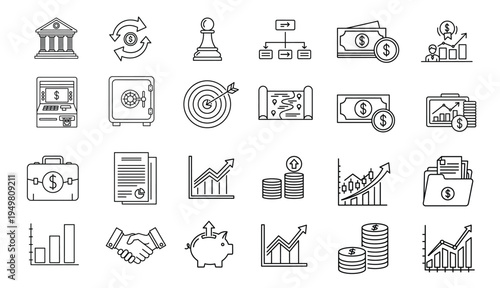 Business Finance and Investment Line Icon Set