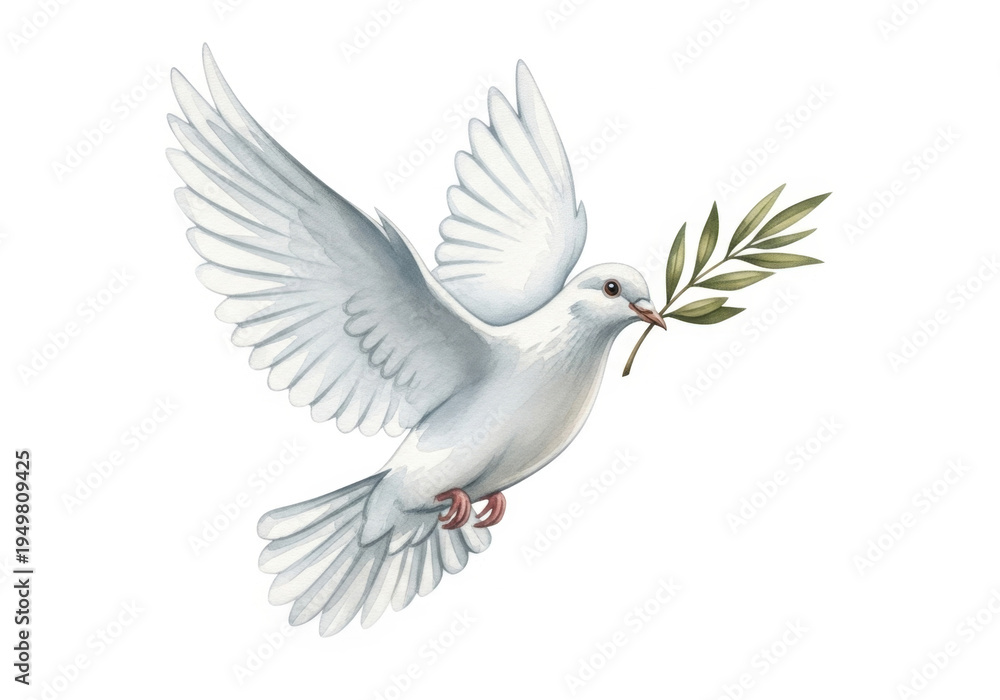 Obraz premium White dove flying with olive branch symbolizing peace and hope