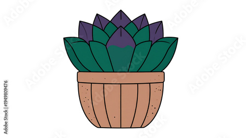 Flat vector illustration of a stylized purple and green succulent plant in a clay terracotta pot isolated on white background for interior home decor design