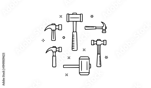 Minimal hammer outline icons vector line art construction tool symbols modern design set
