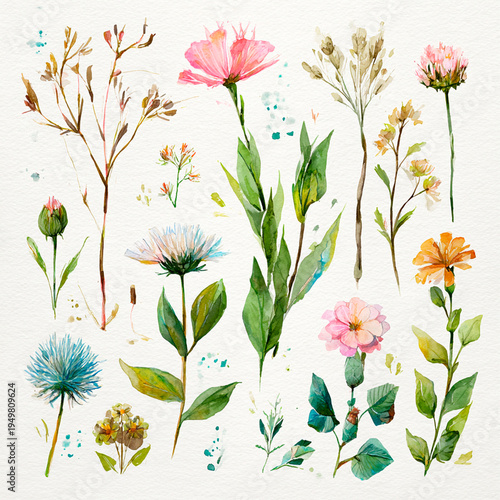set of watercolor flowers 