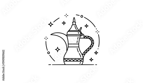 Arabic dallah coffee pot outline icon vector Middle Eastern coffee line illustration