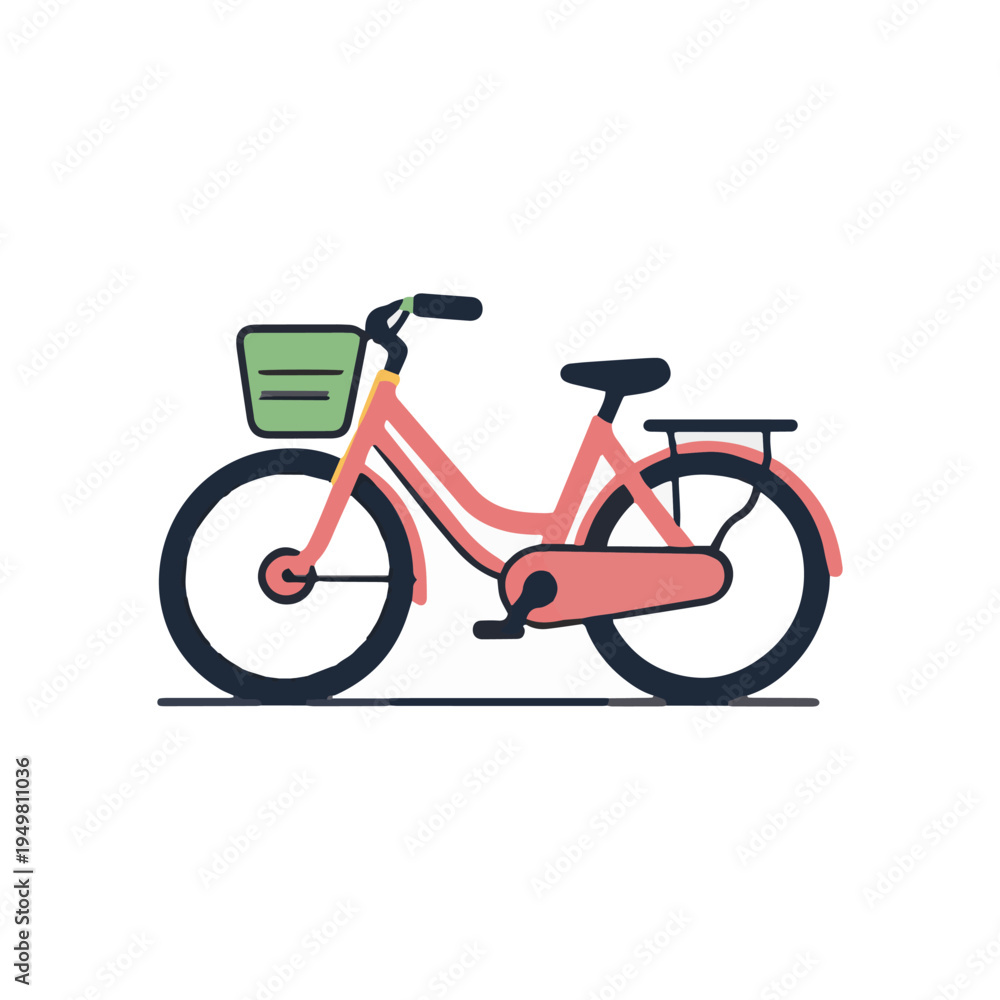 Obraz premium Illustration of a woman's bicycle with a basket, minimalist 3D flat design, pastel colorful vector