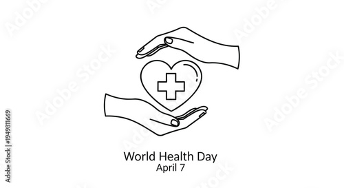 Vector illustration of hands holding heart with cross for World Health Day