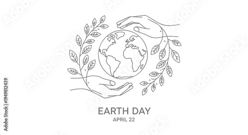 Earth Day vector illustration with hands holding globe and leaves