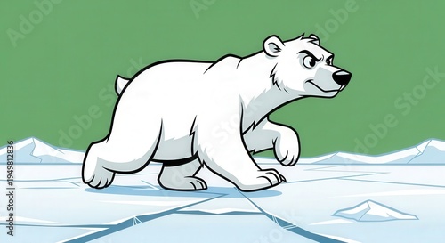 Adorable Polar Bear Walking Across Ice in Arctic Environment