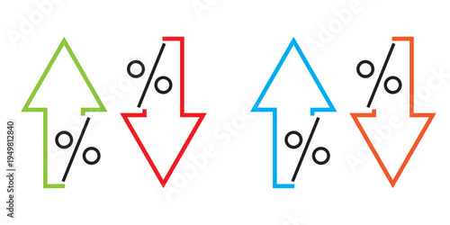 percent up and down arrow icon blue red green vector design illustration EPS10