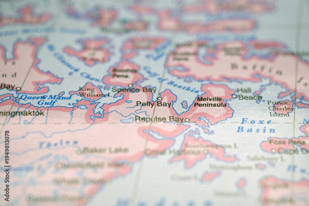 Obraz premium Pelly Bay Nunavut Canada Location on World Map with Defocused Geography Background