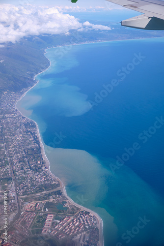 Photography Aerial view of Sochi city on the coast of Black sea