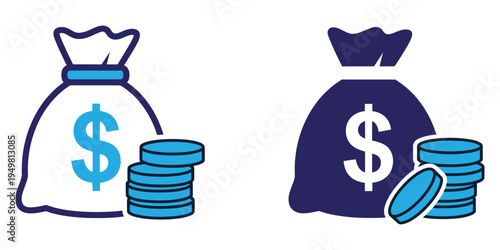 Wealth and money bags with coins illustration