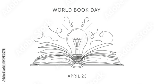 World Book Day vector illustration with lightbulb and open book