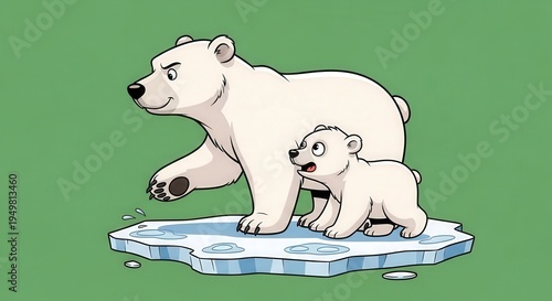Adorable Polar Bears Walking on an Ice Floe in Cold Arctic Environment