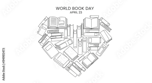 World Book Day heart shape book icons vector