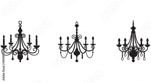 Elegant chandelier silhouettes in various designs  classic ornate lighting fixtures  sophisticated hanging lamps  decorative candle holders  luxurious interior decor elements