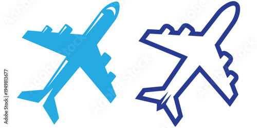 Airplane icons in blue and outline styles on white background