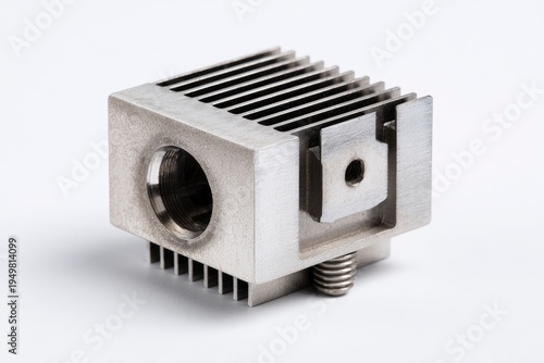 Closeup of metal 3D printer nozzle.