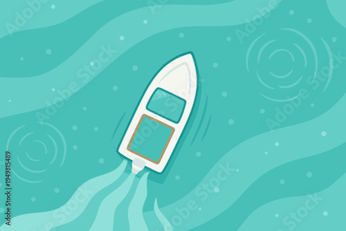 beautiful aerial top view boat on the vast blue ocean scenery nature landscape background flat color vector illustration template design