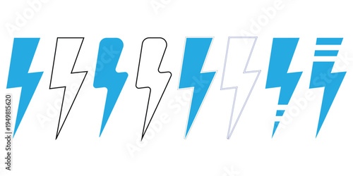 A collection of stylized blue and white lightning bolt graphics