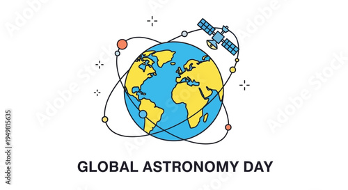 Vector illustration of earth with satellite for Global Astronomy Day