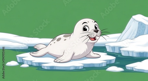 Adorable Seal Cub Playfully Exploring Icy Polar Environment