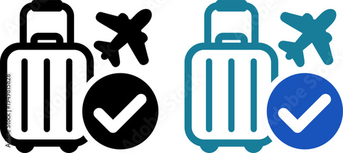 旅行準備完了のアイコン｜スーツケースとチェックマークのシンプルなピクトグラム（Travel Ready Icon – Suitcase with Check Mark Symbol）
