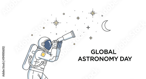 Vector illustration of astronaut looking at stars on Global Astronomy Day