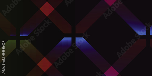 Abstract dark background with glowing geometric lines and red diamond shapes.