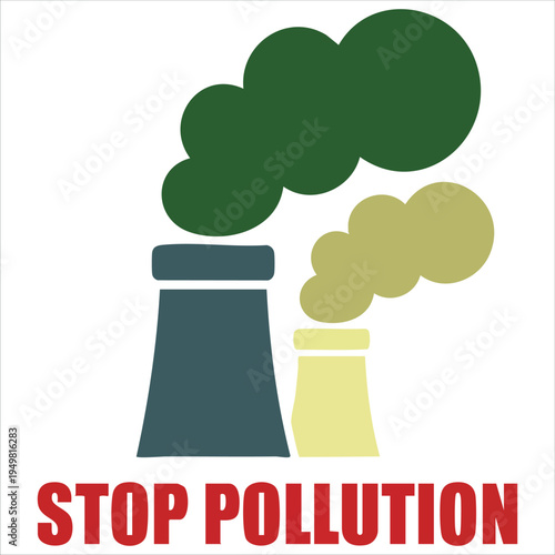 Factory pollution with harmful vapor emissions and save planet message colorful isolated vector illustration