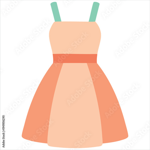 Light summer elegant yellow dress with clover print and buttons womens clothing colorful vector illustration hand drawn