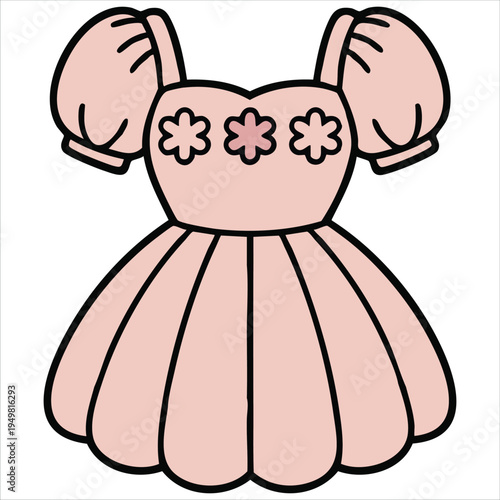 Beautiful yellow sundress with clover pattern for summer fashion colorful vector illustration with contour