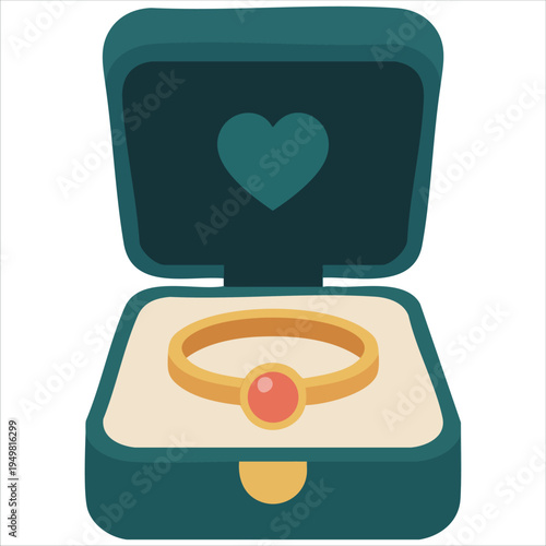 Diamond ring in open purple box gift for beloved on Valentines Day colorful vector illustration hand drawn doodle