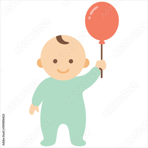 Cute infant child clutching festive balloon vector illustration