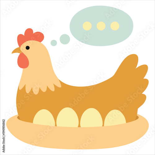 Retro cartoon hen sitting on nest of eggs vector illustration