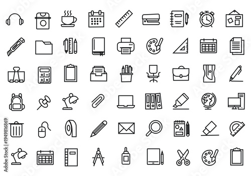 School stationary icon set. Editable line icons. Vector illustration.